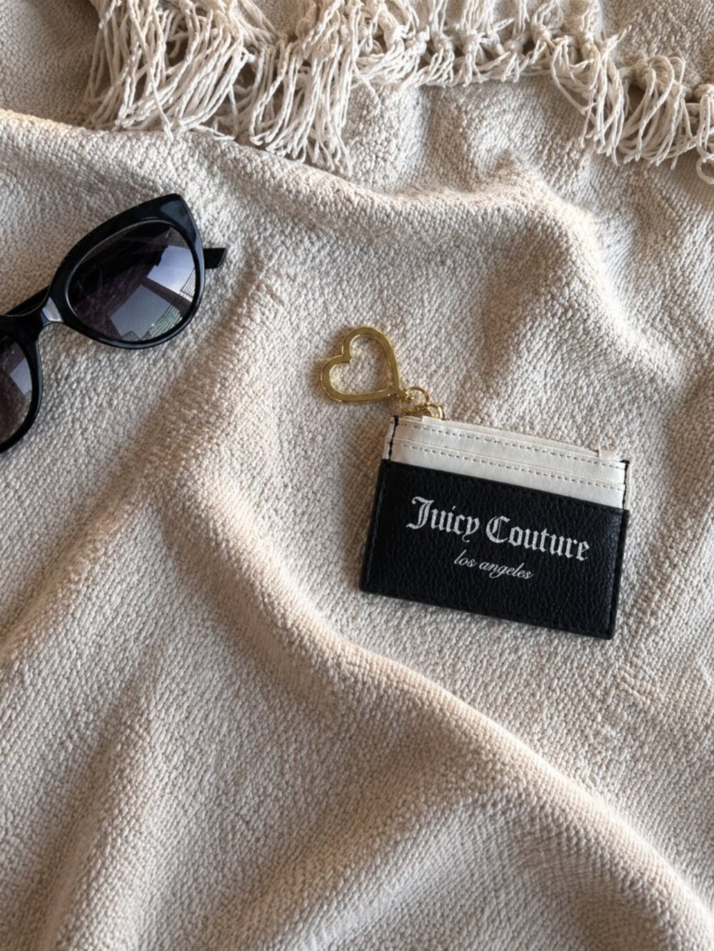 Juicy Couture Black White Card Holder Heart Keychain Wallet